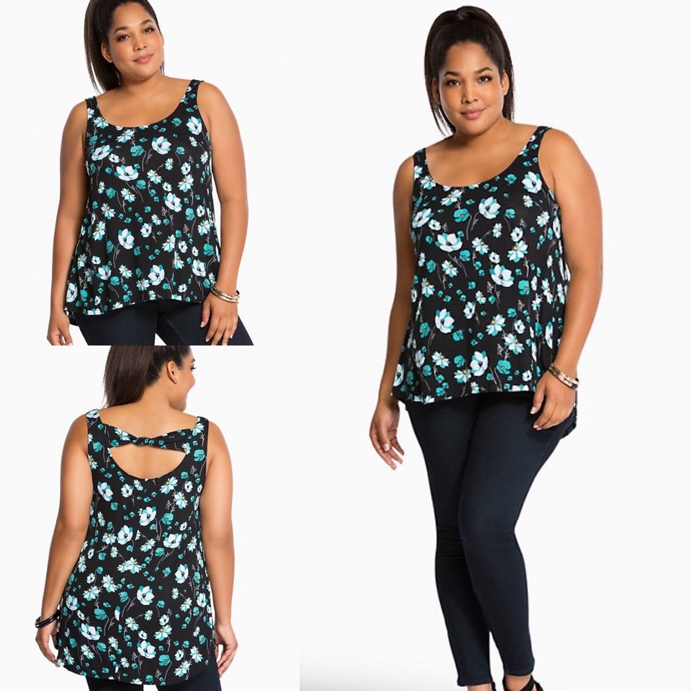 Torrid Knit Floral Print Twist Back Tank Top